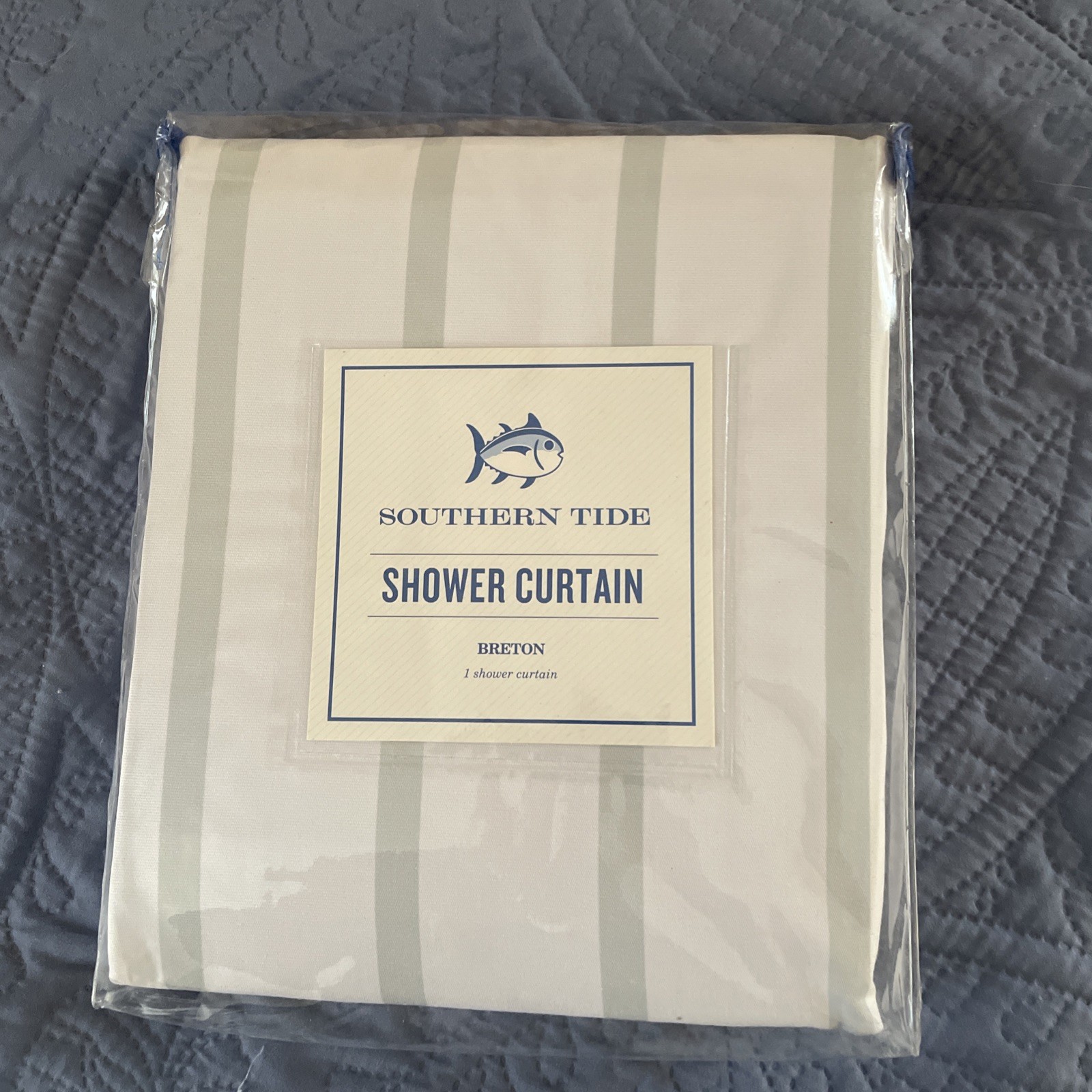 Southern Tide " White/harpoon Grey " Shower Curtain 100% Cotton 72”x72”, NEW gallery