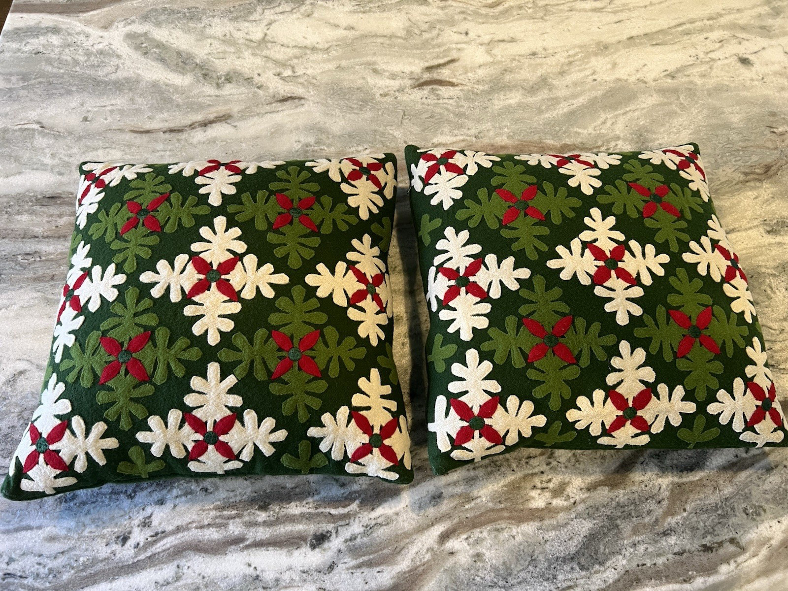 Crate & Barrel Set 2 Wool Blend Square Snowflake Christmas Pillows 16x16" READ gallery
