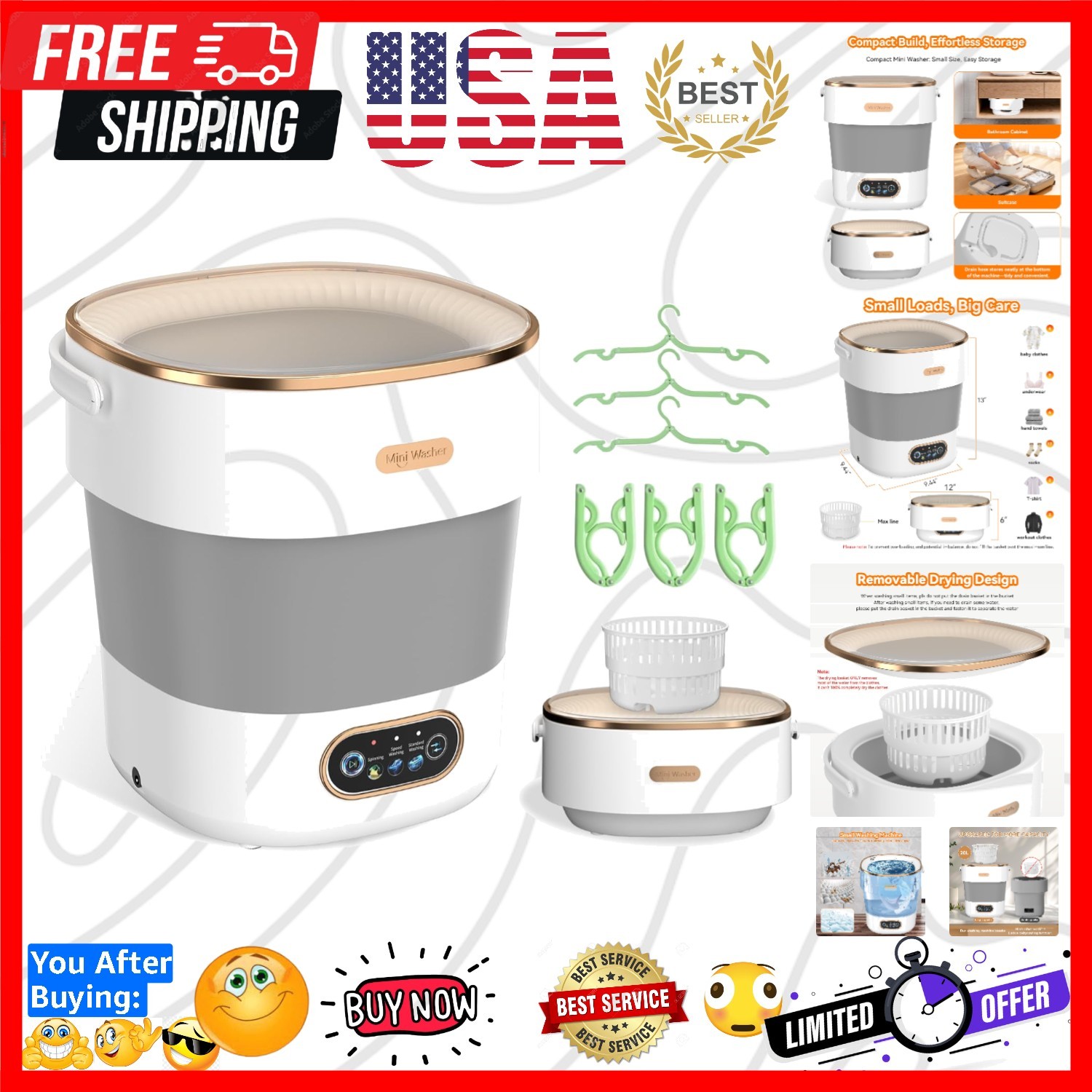 Portable Washing Machine, Folding 20L Mini Washer and Spin-Dryer, 3 Cleaning ... gallery