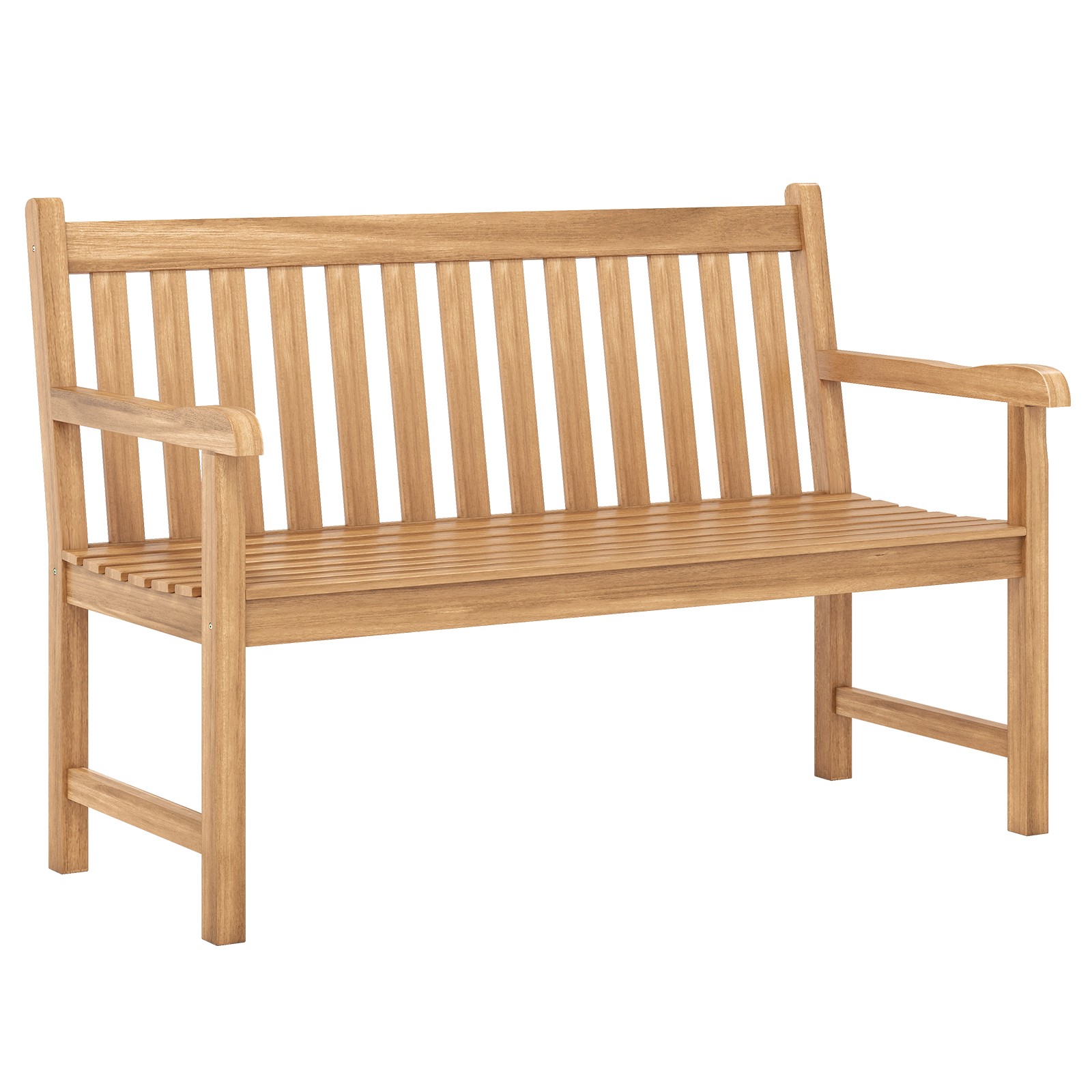 Teak Porch Bench, 2-Person Solid Wood Garden Patio Bench w/ Backrest & Armrests gallery