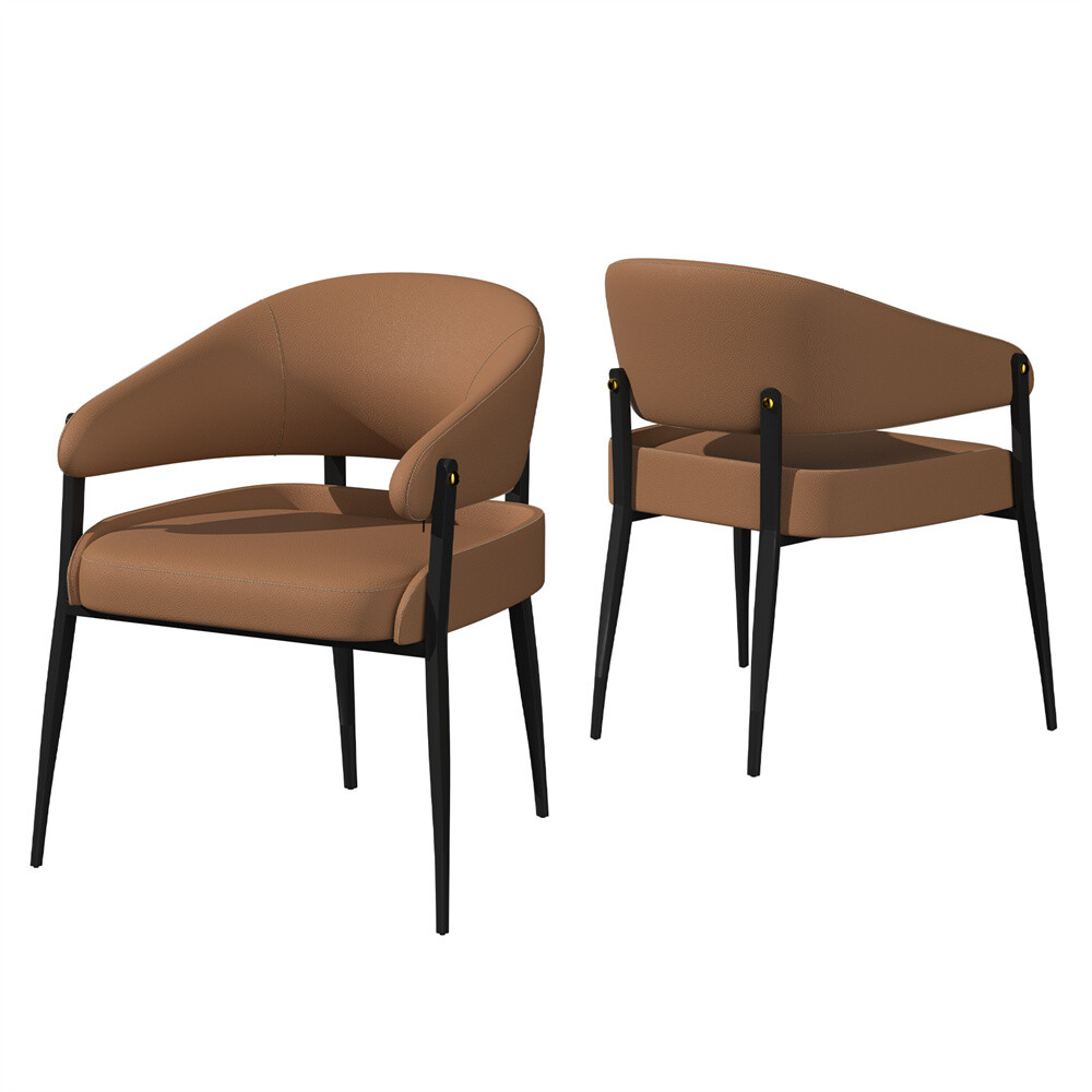 2pcs Modern Open Back Upholstered Leather Dining Chair Dining Room Side Chairs gallery