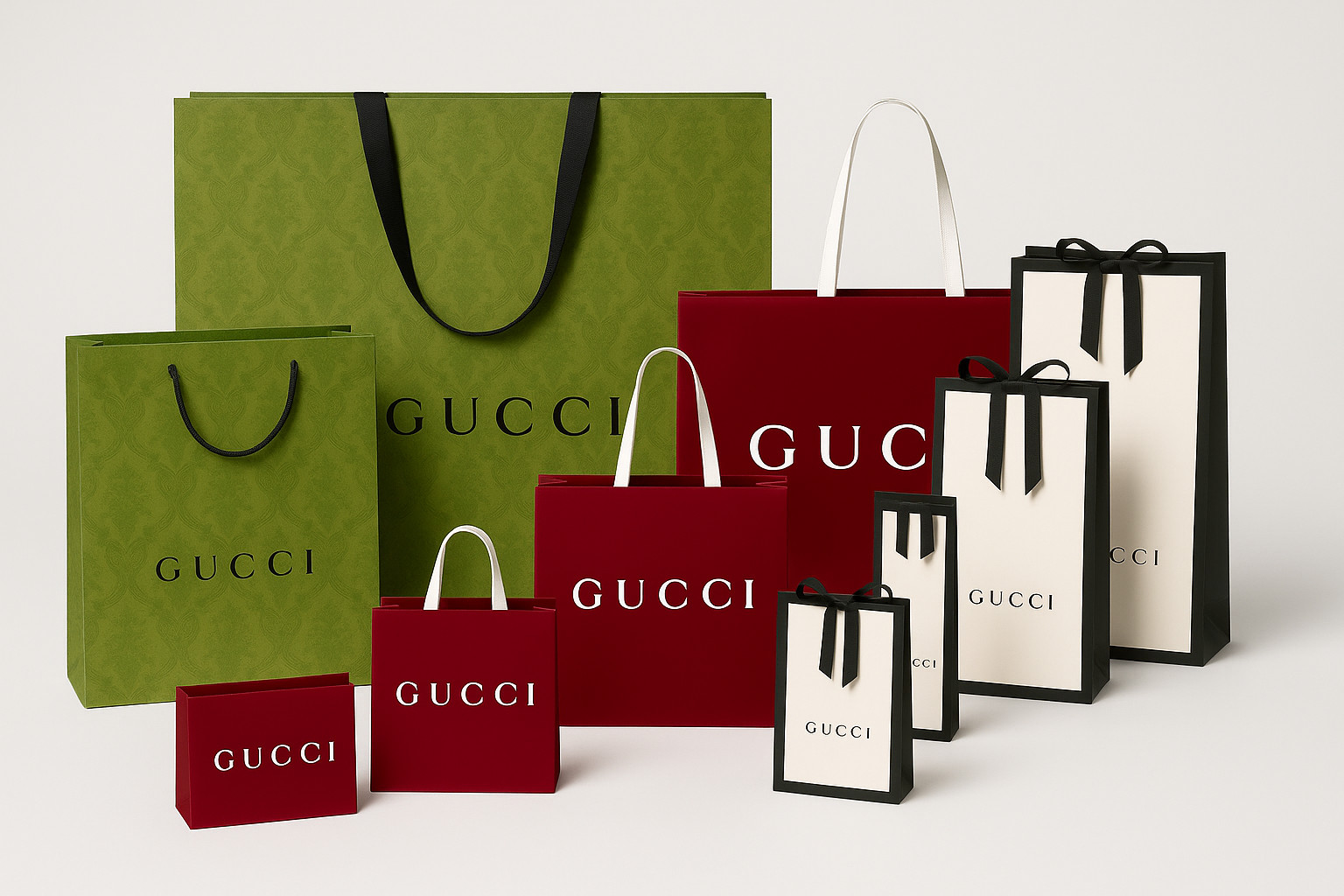 100% Authentic Gucci Packaging Gift Bags Green Maroon Black 16 Different Sizes gallery