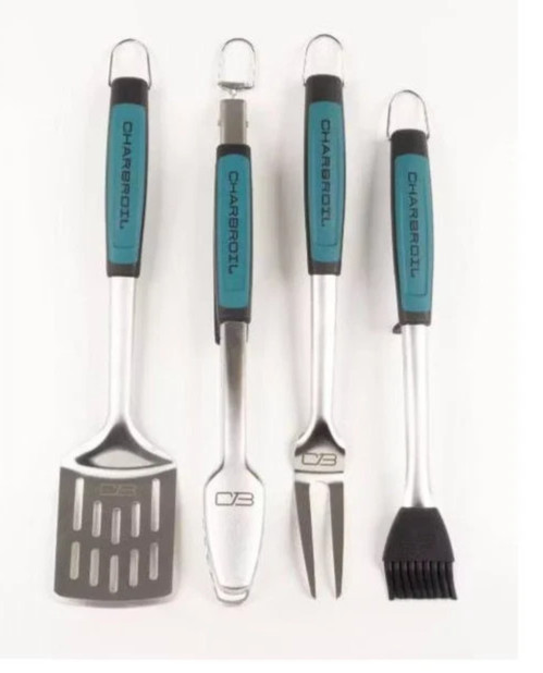 CHAR=BROIL 4pc COMFORT GRIP TOOL SET- Heat Resistance -BBQ Grill TOOL Set TEAL gallery