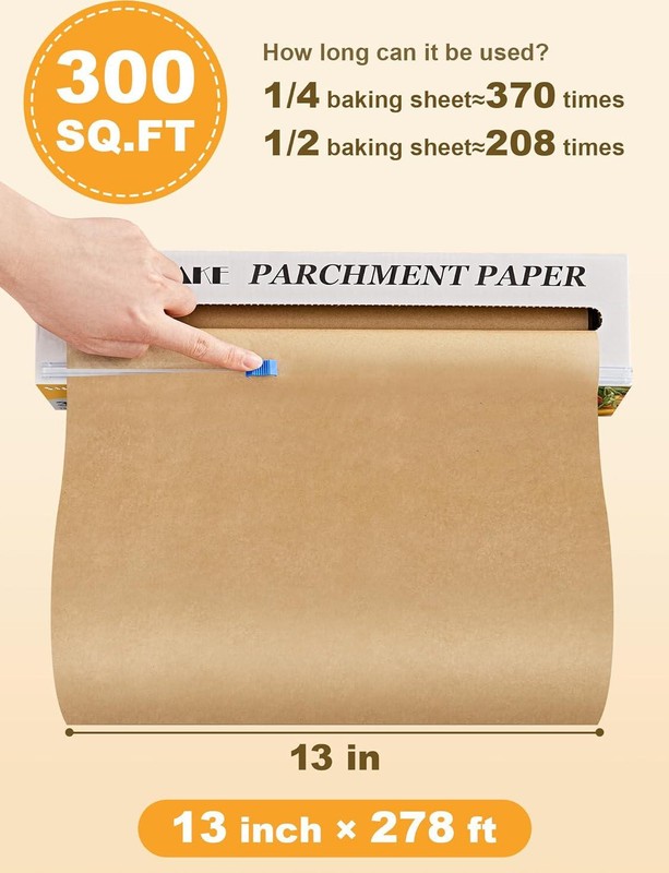 SMARTAKE Parchment Paper Roll For Baking, 13 In X 278 Ft, 300 Sq.ft, Non-Stick gallery