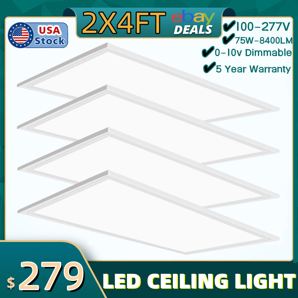 24" x 48" Flat Panel LED Ceiling Fixture, 4 Pack, 0-10V Dimmable,100-277V,5000K