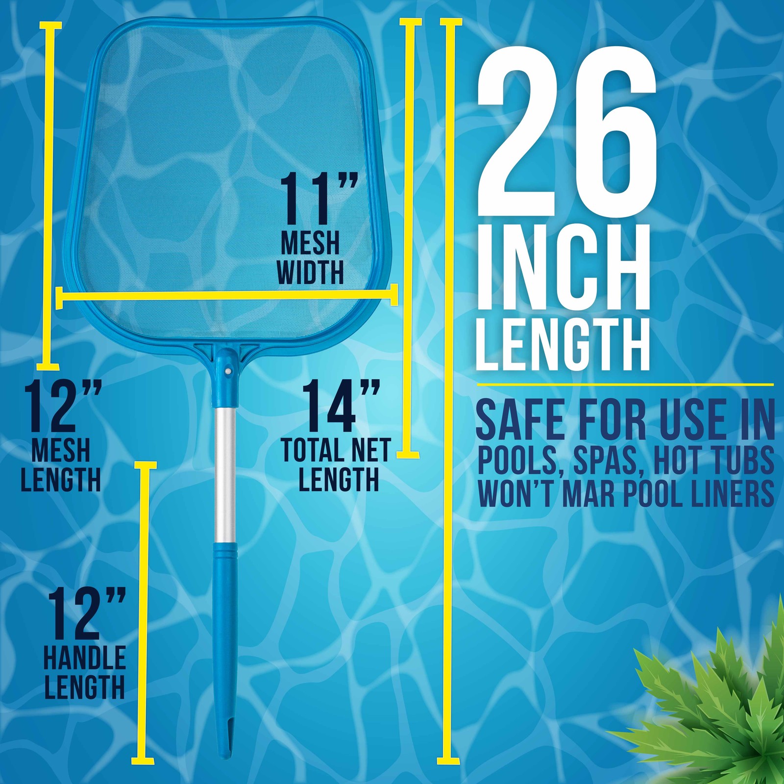 Swimming Pool Hot Tub & Spa Leaf Skimmer Net with 12" Aluminum Handle gallery