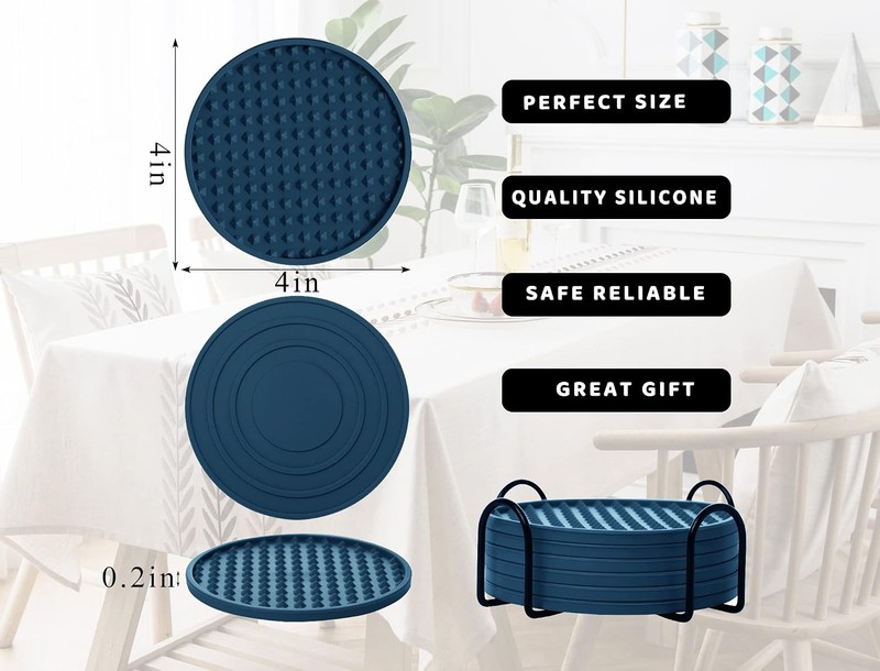 Coasters for Drinks 6 Pack Drinking Coasters with Holder,Heat Resistant Silicone gallery