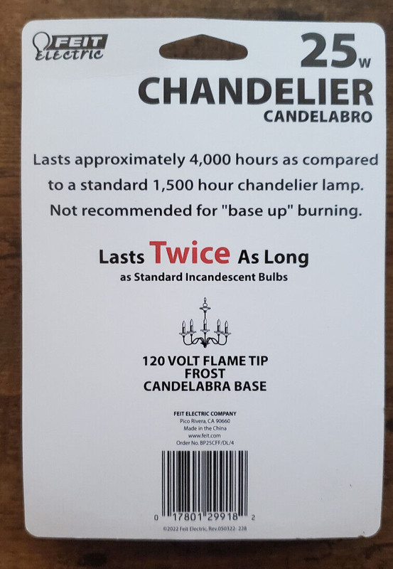 (6pk) FEIT Candelabra E12 Bulbs 25 Watt 4pk Frost Flame Tip Decor Chandelier gallery