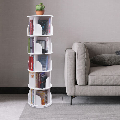 360° Rotating 5 Tiers Bookshelf Bookcase Storage Shelf Freestanding Display Rack gallery