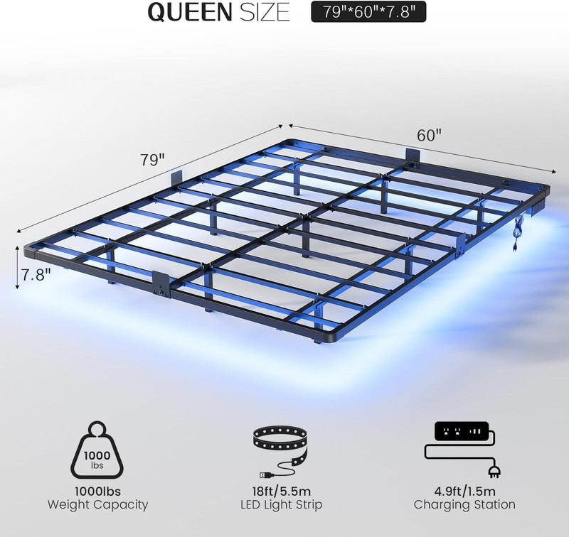 Floating Bed Frame Queen Size with Smart LED Lights and Charging Station - Mo... gallery
