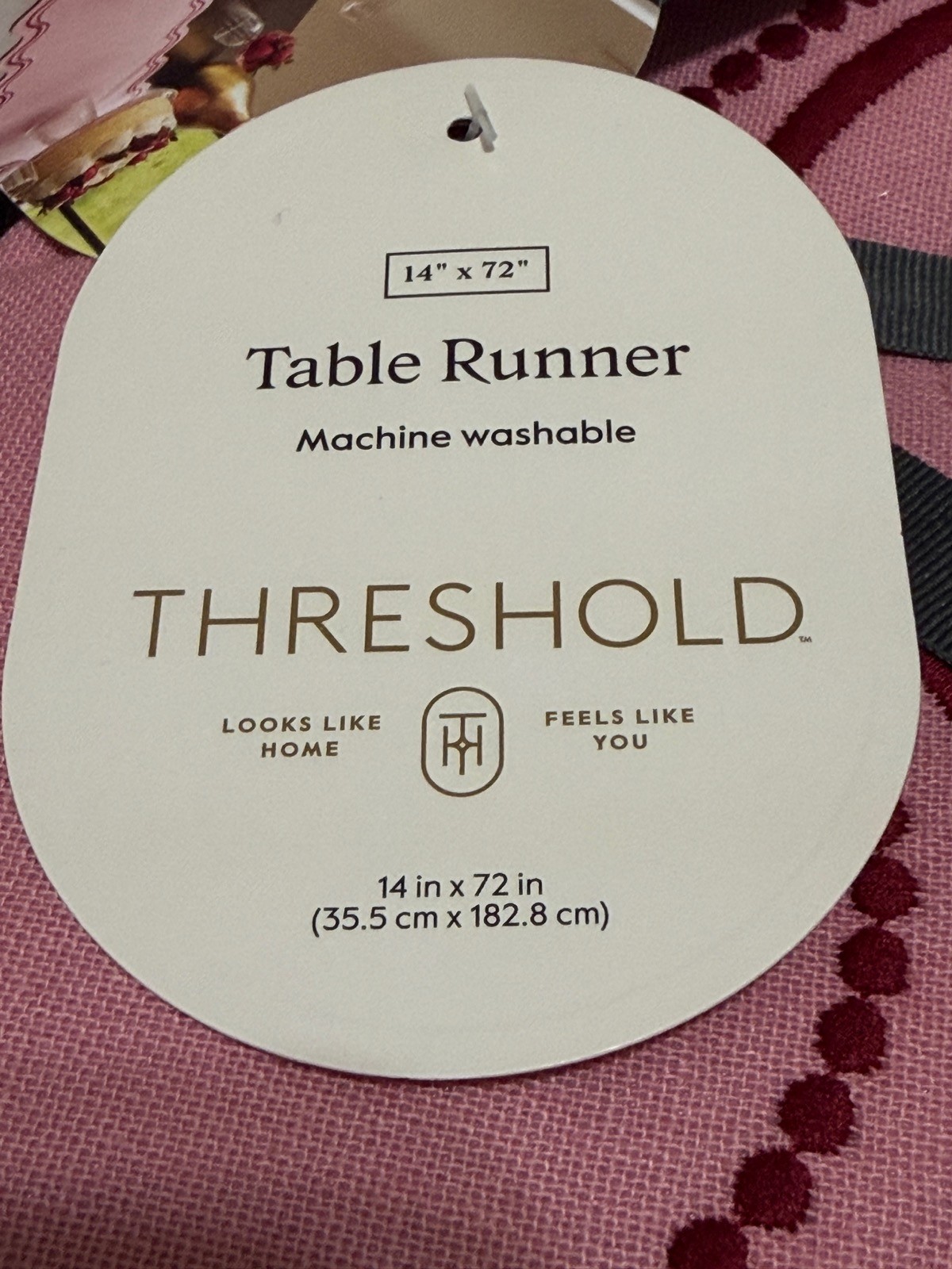 Threshold Scalloped Table Runner Pink Burgundy Dotted Border 14x72 New gallery