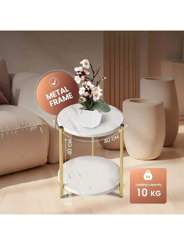 Double-Tier Round Side Table Minimalist Coffee Table Indoor/Outdoor gallery