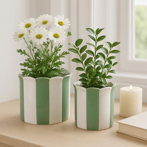 Ceramic Planter Pots – Planters for 6"L x 6"W x 6"H and 8"L x 8"W x 7"H Green