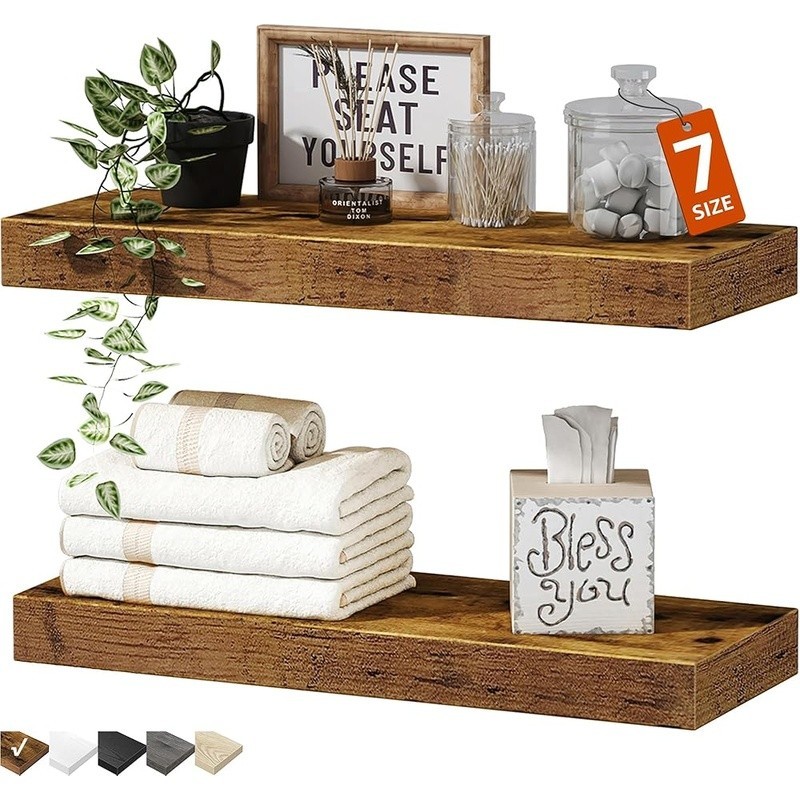 Wall Mounted Shelf Heavy Duty Engineered Wood Space Saving Rack Farmhouse New gallery