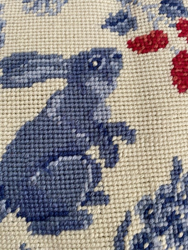 VTG Wool Needlepoint Bunny Rabbit Throw Decor Pillow Velvet Back Farm Country gallery