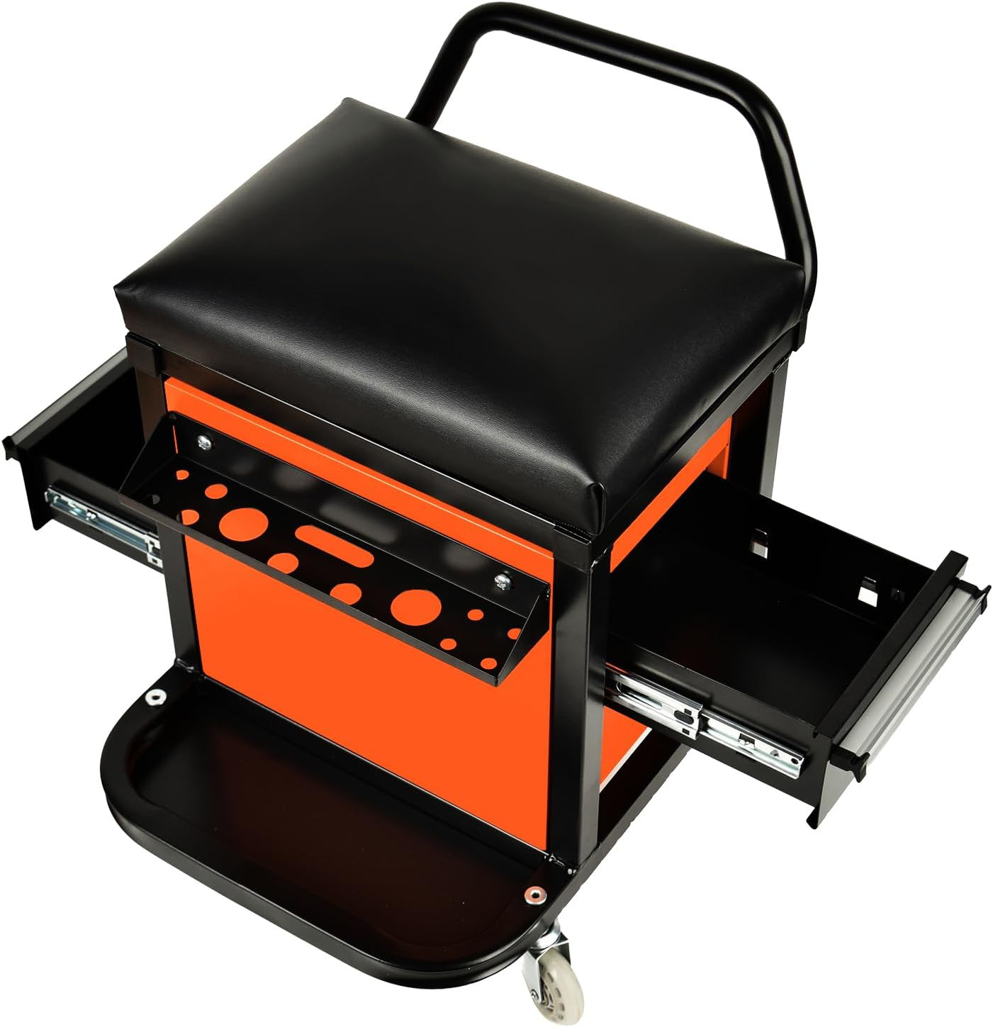 Rolling Tool Box with Seat, Mechanics Seat with Storage Drawers and 2-1/2" Swive gallery