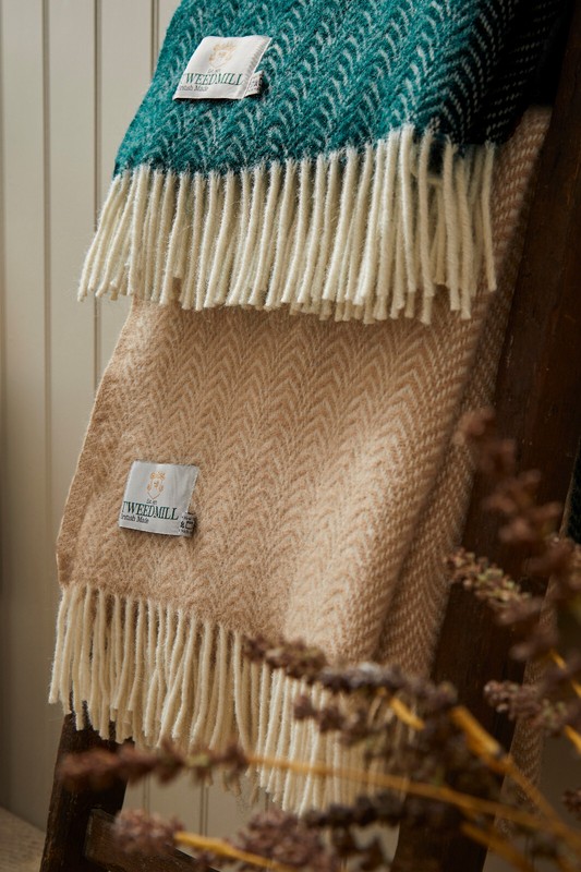 TWEEDMILL TEXTILES 100% Wool Sofa British Blanket Rug DUNE EMERALD GREEN THROW gallery