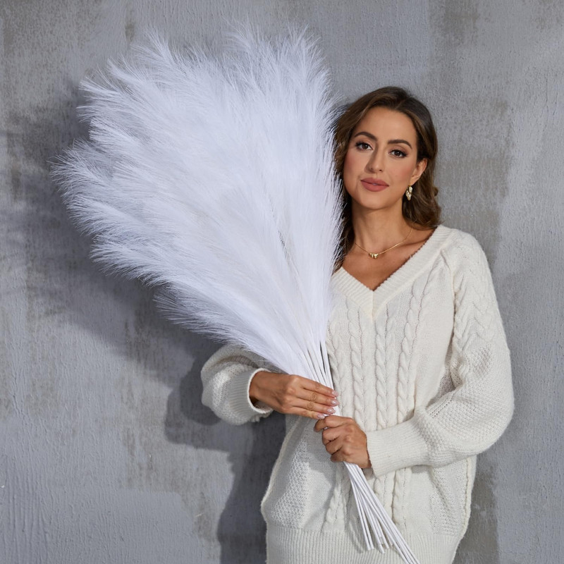 Faux Pampas Grass Tall, 9 PCS 43''/ 110 cm Large Fluffy White Pampas Grass, Fake gallery