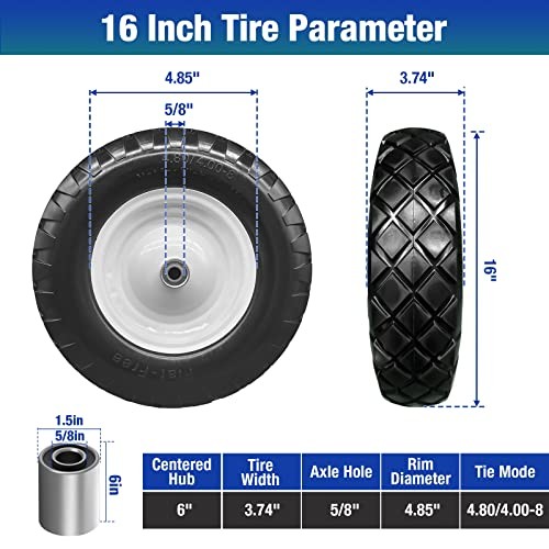 16" Flat Free Solid PU Tire and Wheel, 4.80/4.00-8 PU Airless Deep Grooves gallery