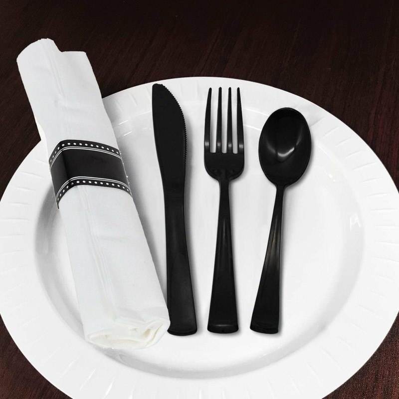 Pre Rolled Napkin and Disposable Cutlery Set 10 Pack, Black Nicole Fantini gallery