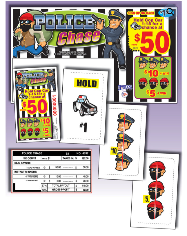 Pull Tab Tickets - Hard Card - Game - Police Chase - 192 ct gallery
