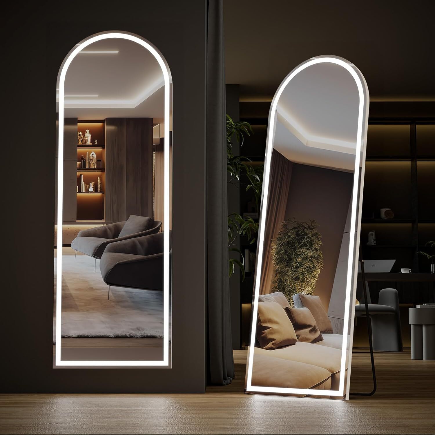 JHK 63"x20" Mirror Full Length Standing Mirror LED Lights Lighted Floor Mirror gallery