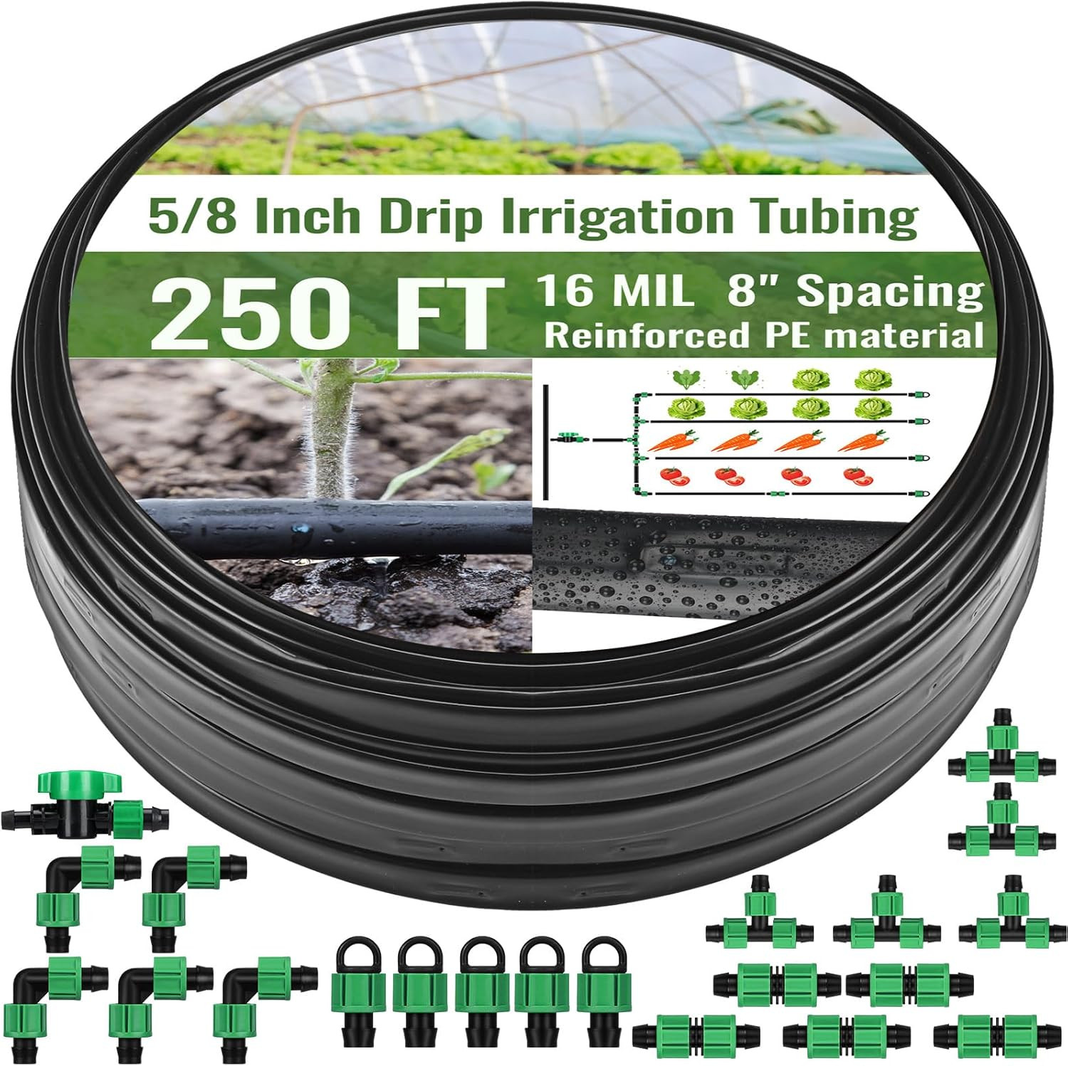 250 Ft 5/8 Inch Drip Tape Irrigation Kit Drip Tape 16 Mil 8" Spacing Hose Garden gallery