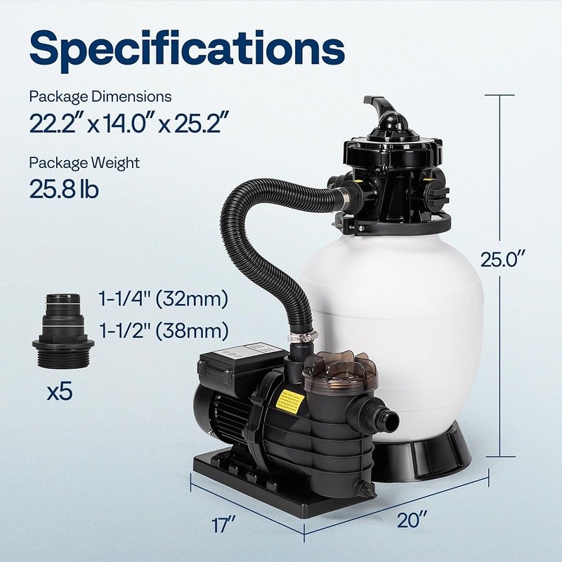 12 Inch Sand Filter Pump Multi Port Valve Pool Filtration System 24 Hour Timer gallery