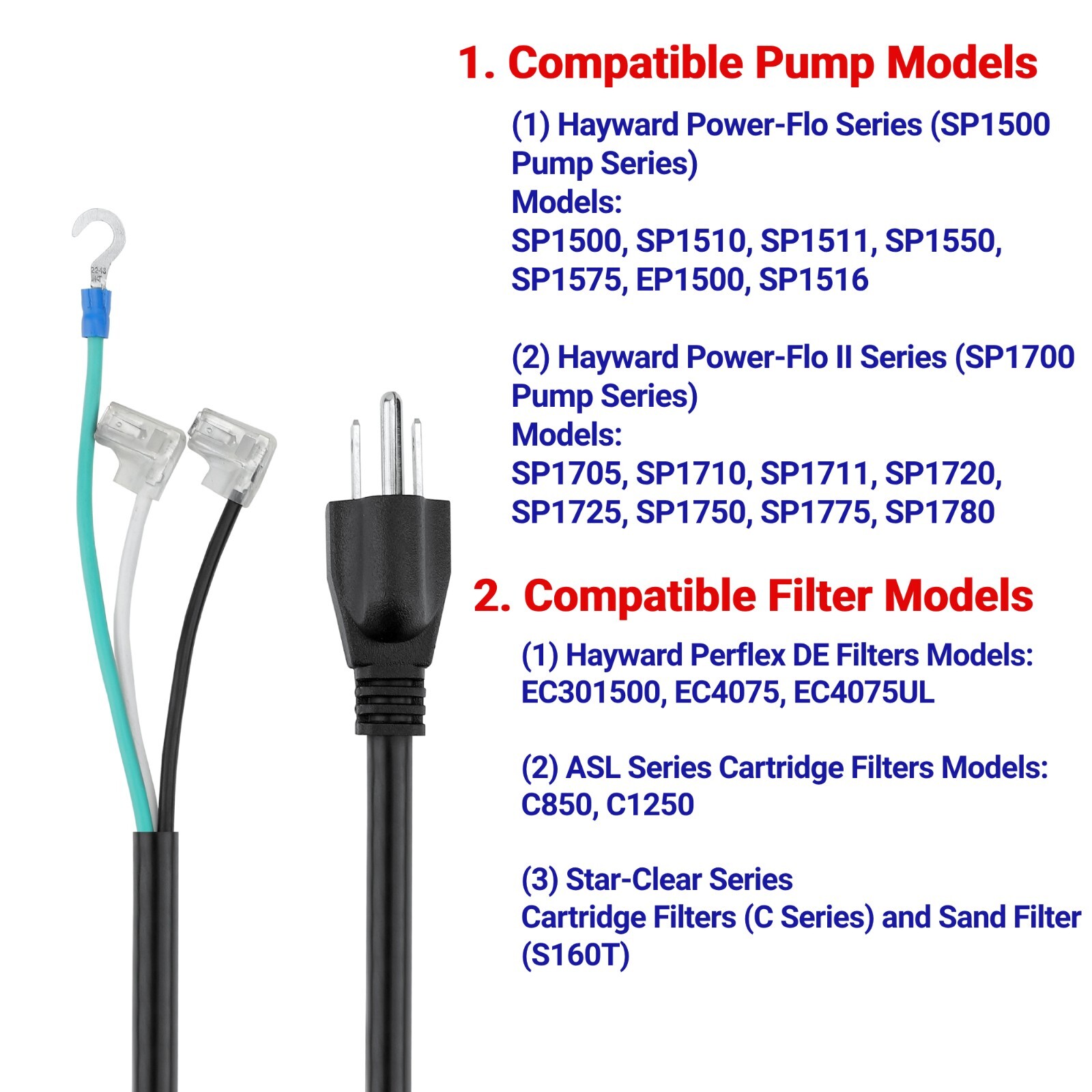 6FT Pool Pump Power Cord Replacement for Hayward Pool Pump Power Flo Catridge gallery