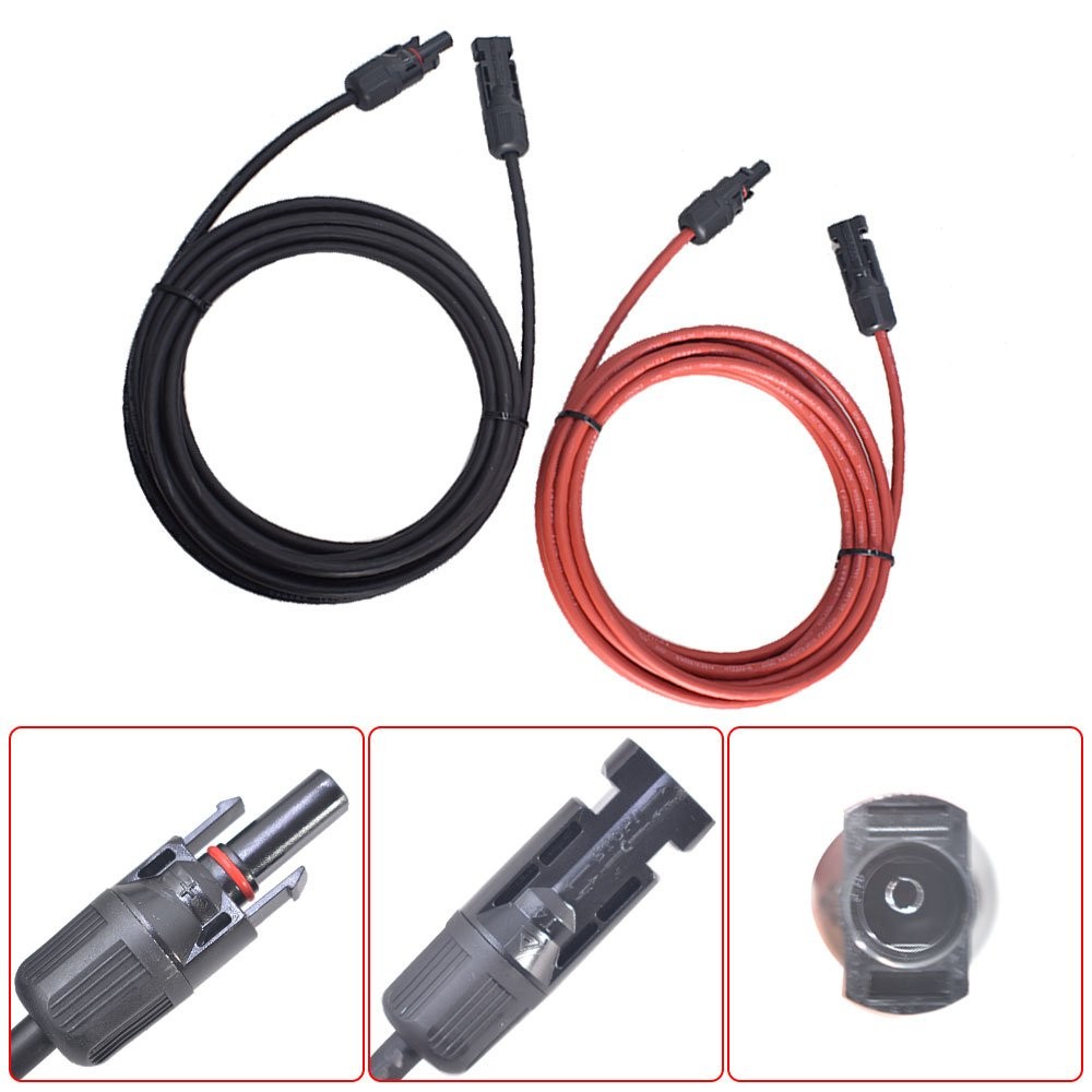 New Black and Red Solar Panel Extension Cable Wire Connector 12AWG 1 Pair 10ft gallery