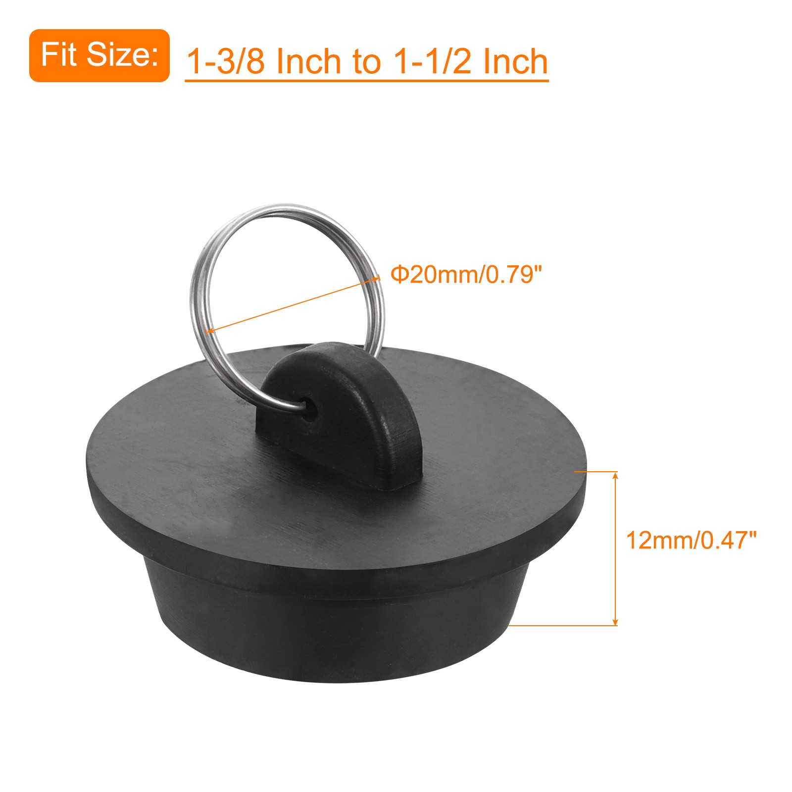 2pcs Rubber Drain Stopper with Hanging Ring Fits 1-3/8 Inch to 1-1/2 Inch Black gallery
