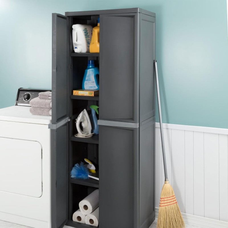 Sterilite 4 Shelf Lockable Cabinet Gray - Adjustable Garage Pantry Storage Organ gallery