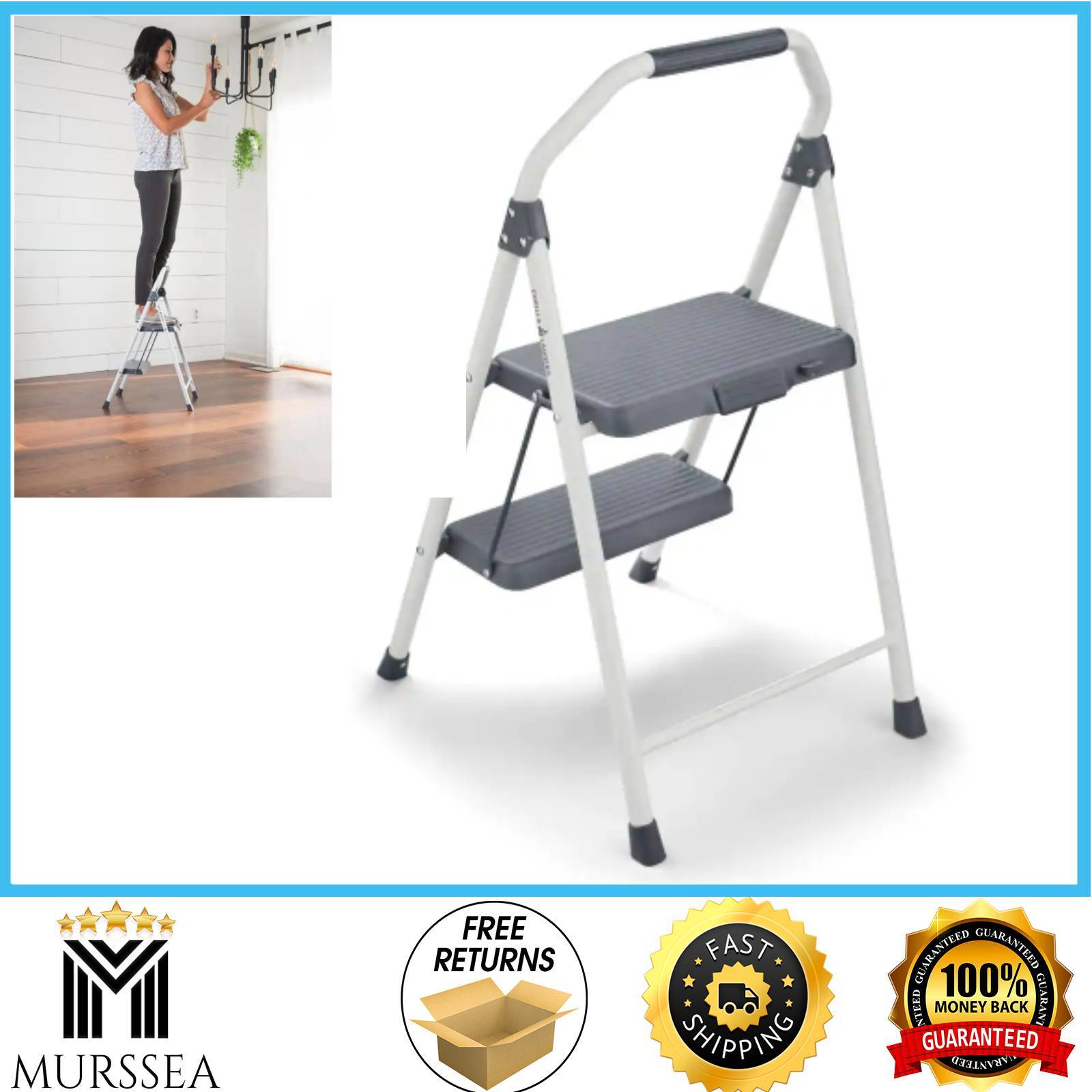 2-Step Compact Steel Step Stool, 225 lbs. Load Capacity Type II Duty Rating NEW gallery