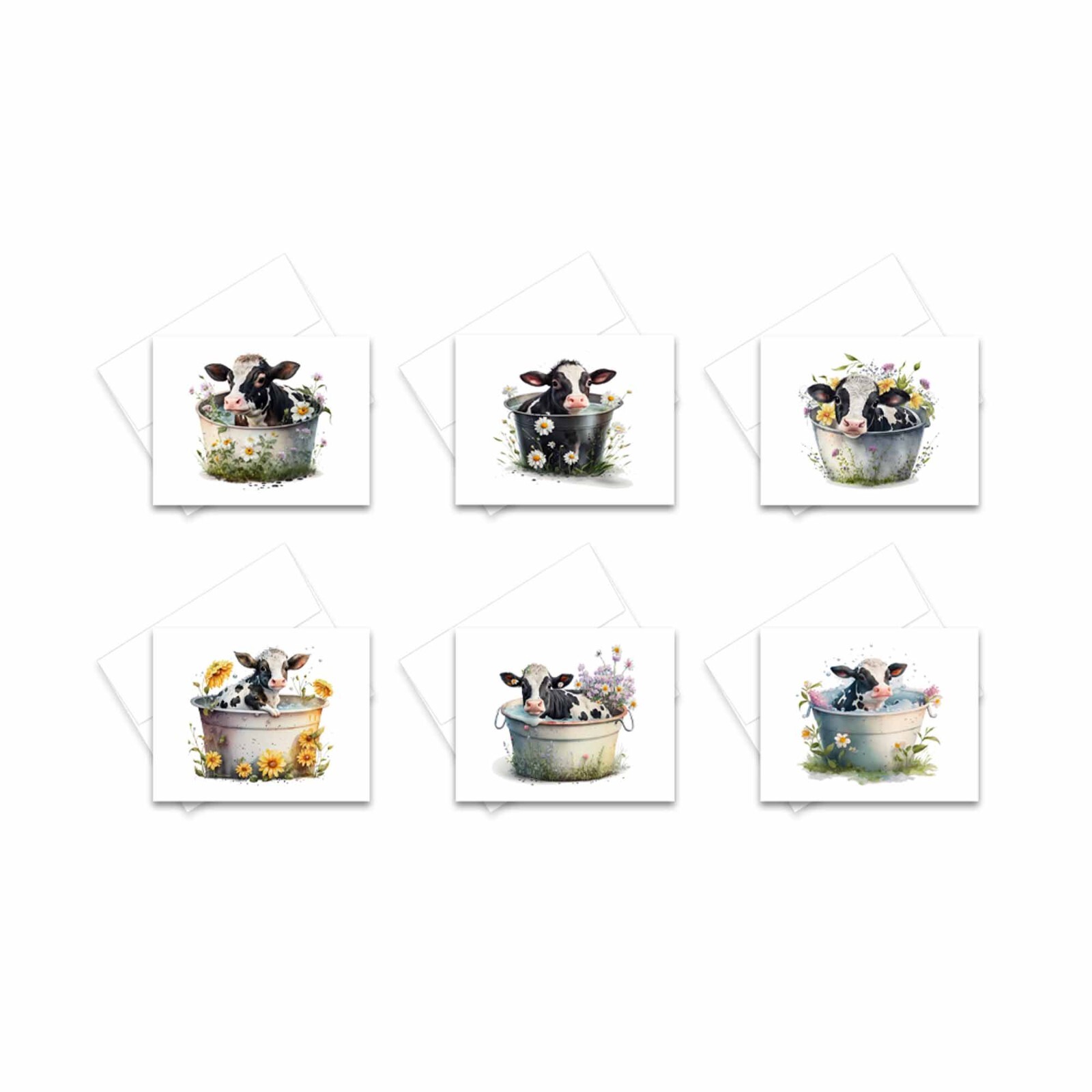 12 Assorted All Occasion Note Cards Blank Greeting Cards - COW BATH ( 2 of Each) gallery