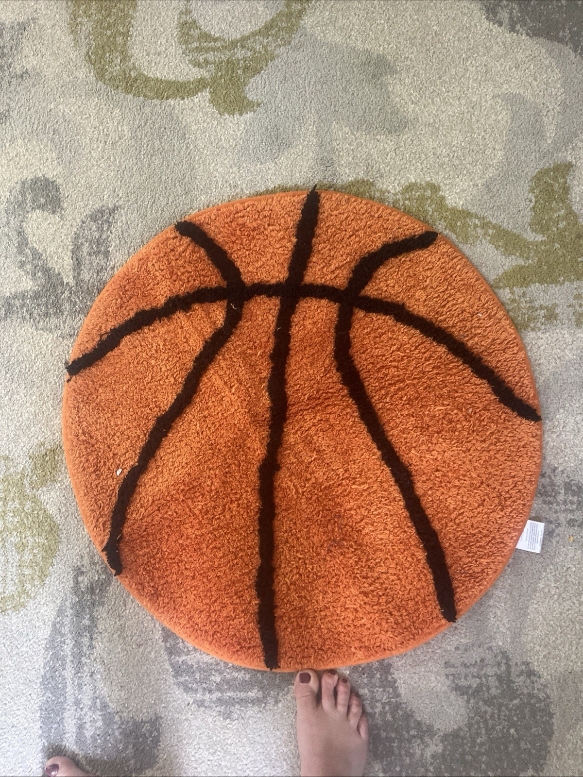 Basketball Slip Proof Round Rug 26 Inches Orange and Black Indoor Outdoor gallery