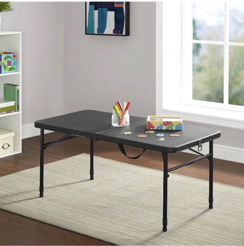 Mainstays 40" Plastic Adjustable Height Fold-in-Half Folding Table, Rich Black gallery