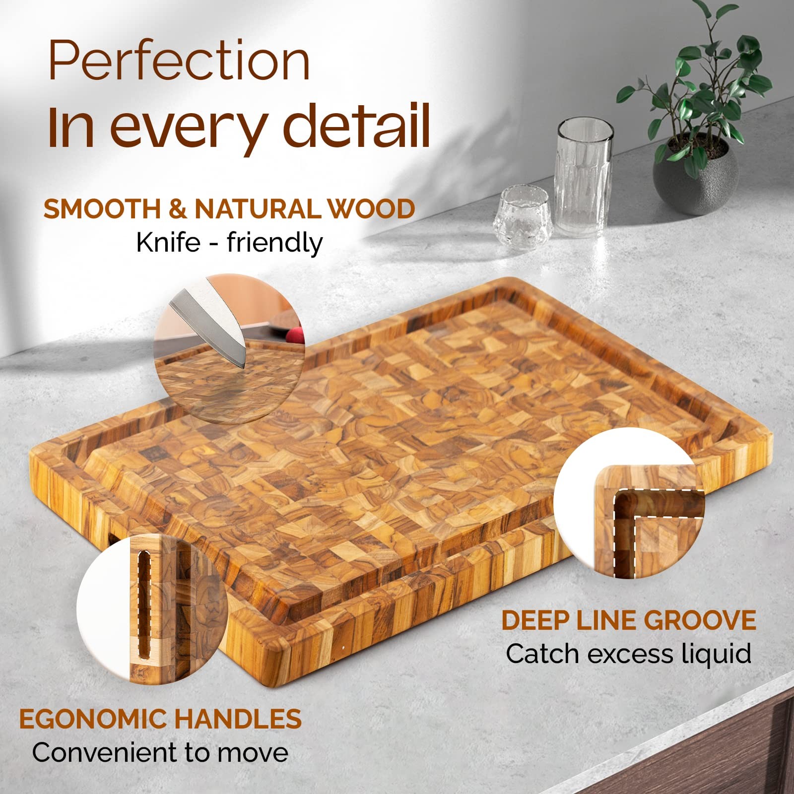 Yes4All Durable Teak Cutting Boards For Kitchen 17L X 13W X 1.5 Thick Medium gallery
