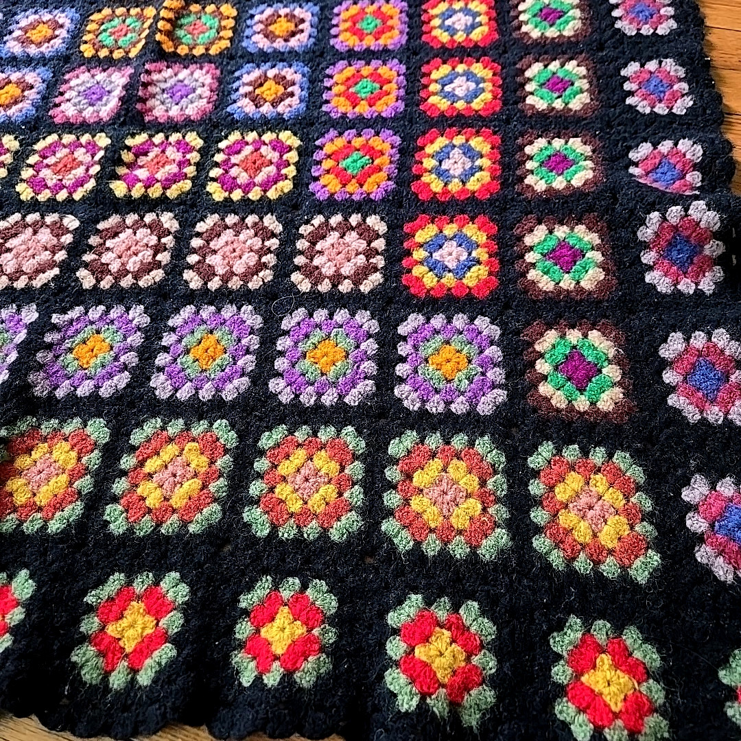 Granny Square Vintage Afghan Hand Crochet Multi-Color Blanket Roseanne 41x60 gallery