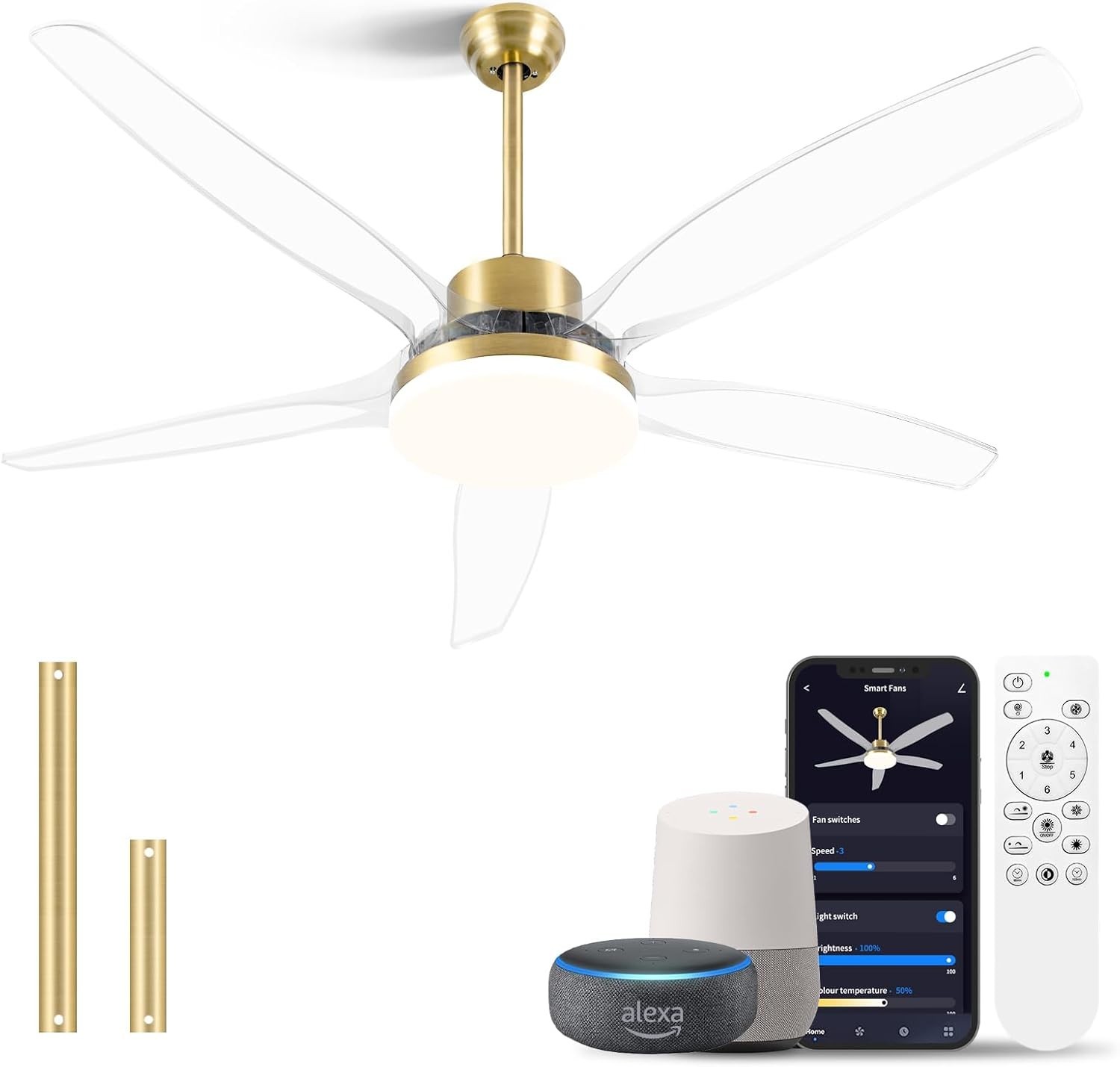 Smart Ceiling Fans with Light and Remote, Voice Control via Wifi Alexa App, 58" gallery