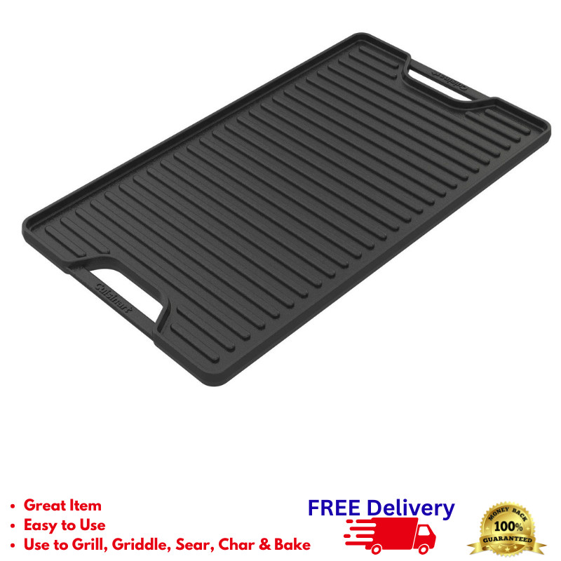 Reversible Cast Iron Griddle Plate 2-in-1 Grill Pan Preseasoned Stove Top BBQ gallery