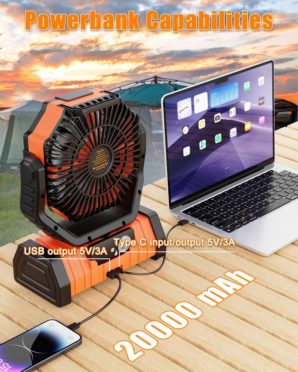 Up To 138 Hours Battery Powered Portable Outdoor Camping Fan w/ Remote Control gallery
