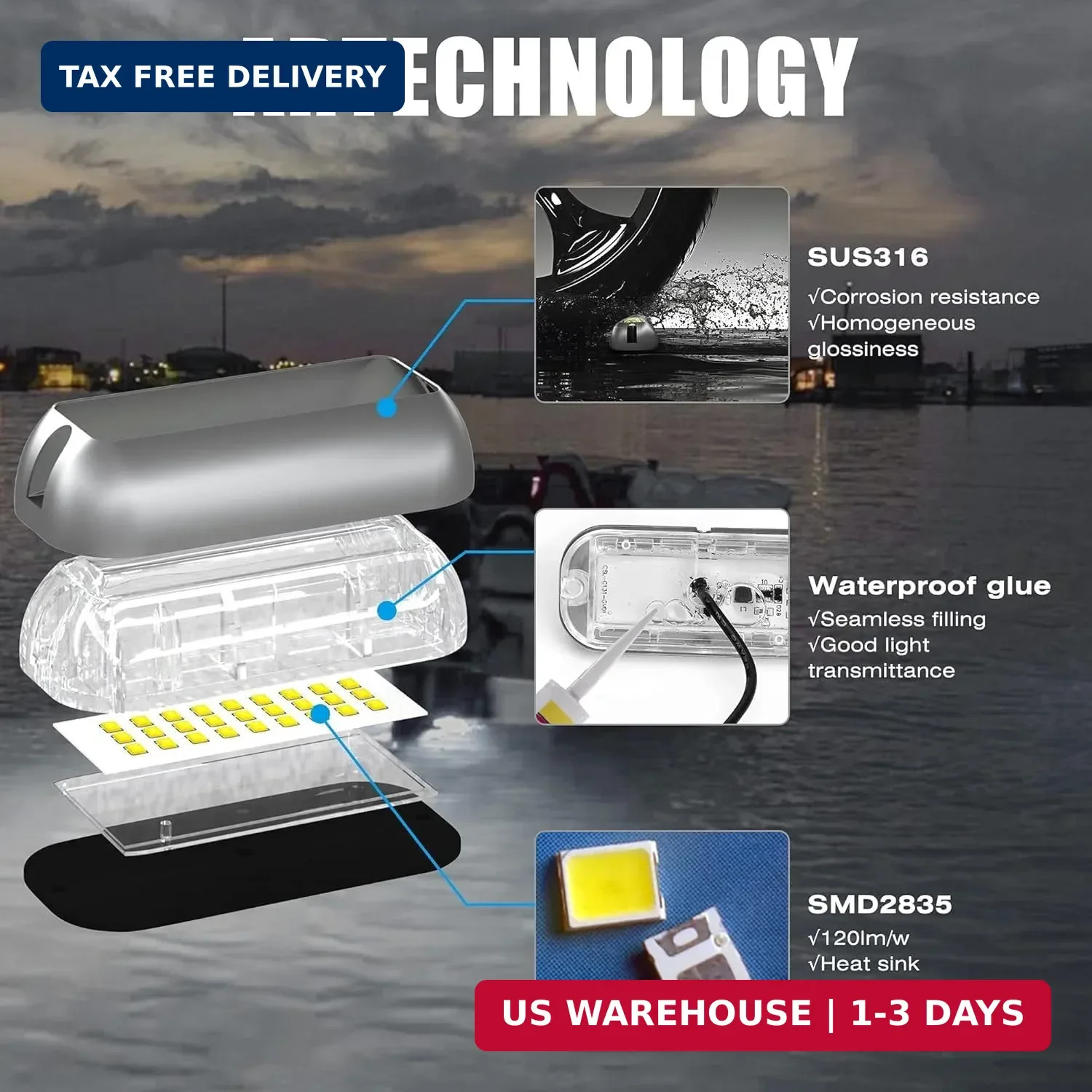 Marine LED Boat Light, 2000LM 27LED Waterproof Transom Lights, Underwater Light gallery