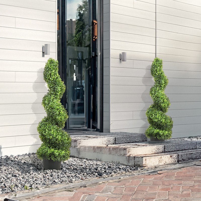 VEVOR 2Pack 4' Artificial Topiary Spiral Tree Faux Plant UV Indoor Outdoor Decor gallery