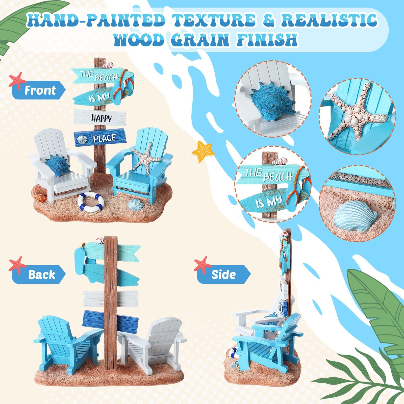 Wonderjune Beach House Decor Coastal Chair 7 x 7 x 3 inches, Blue and White gallery