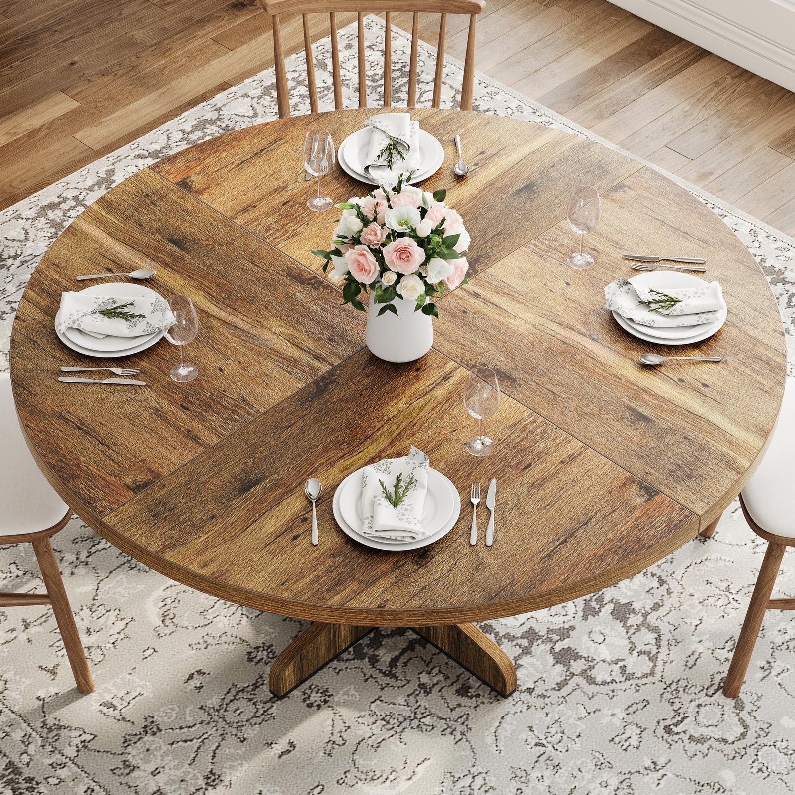 47 in Round Dining Table for 4-6 People, Farmhouse Kitchen Table ,Dinner Table gallery