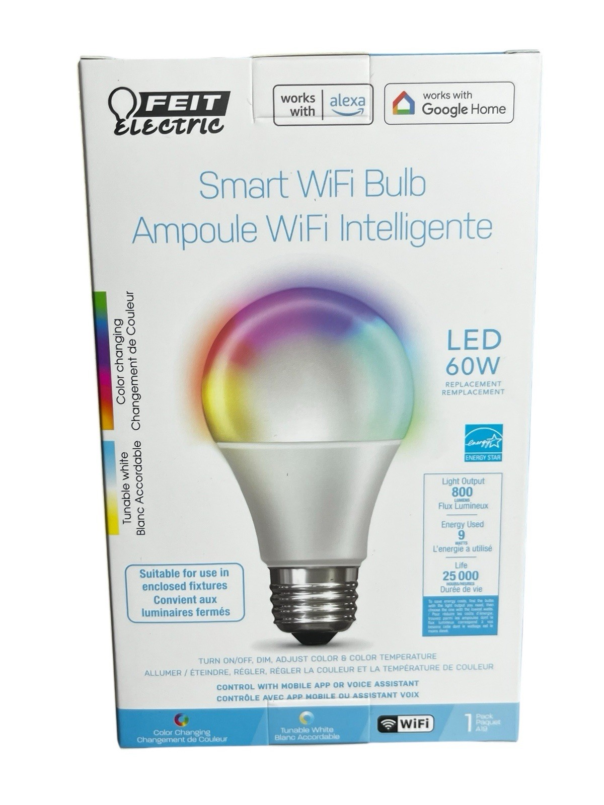 FEIT Electric OM60/RGBW Color‑Changing Smart WiFi A19 LED Bulb 60W Equivalent gallery