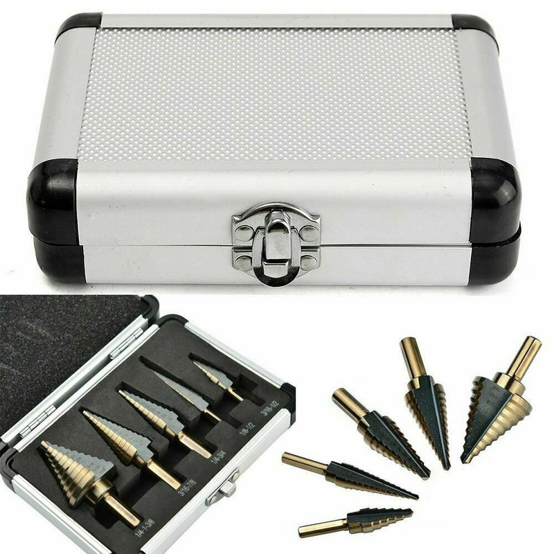 5pcs SAE Step Drill Bit Set HSS Cobalt Multiple Hole 50 Size TRI-FLAT Shank gallery