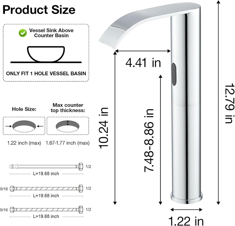 Touchless Bathroom Sink Faucet Automatic Sensor Waterfall Vessel Hands-Free Tall gallery