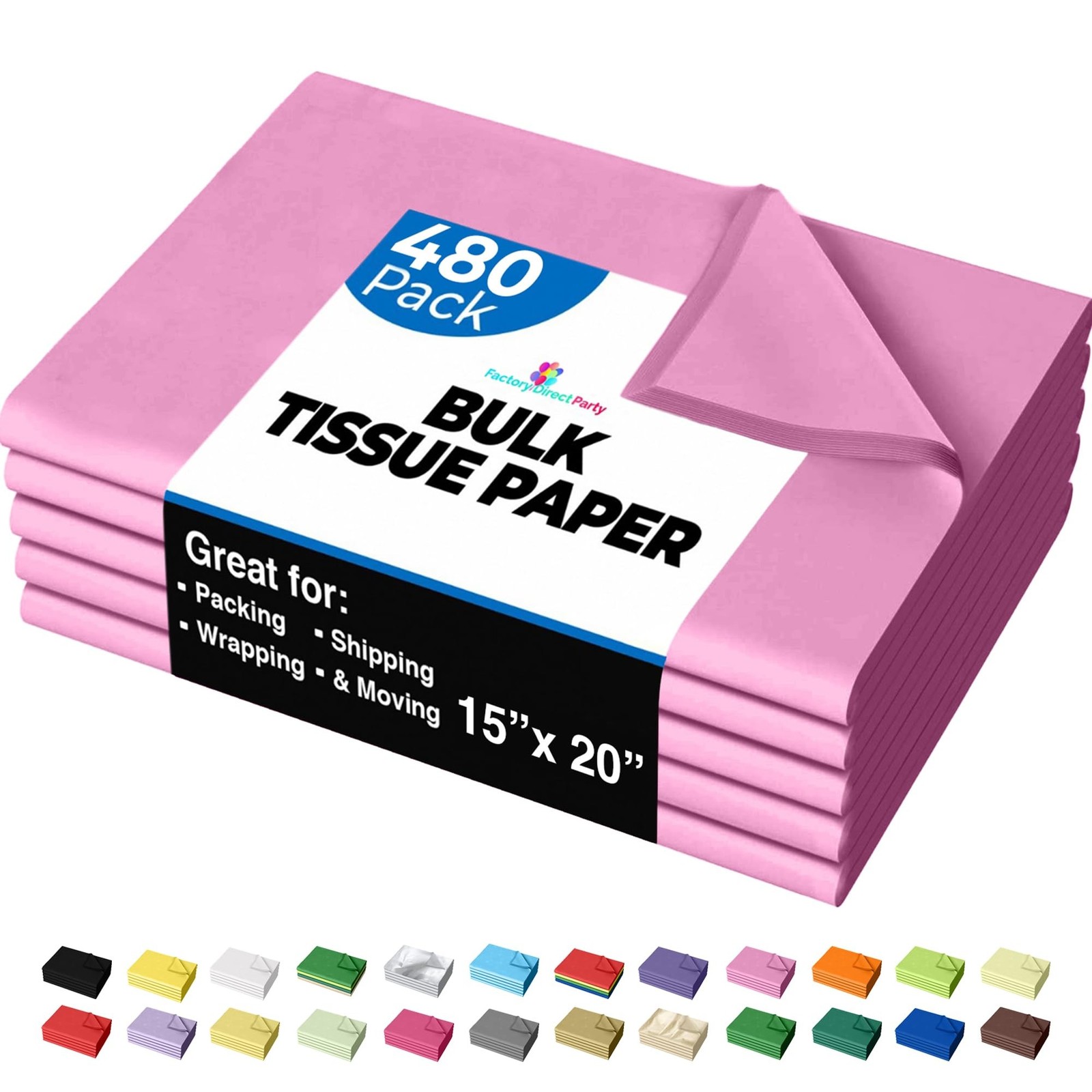 Party Solids Pink Tissue Paper for Gift Bags - 15" X 20" Bulk Tissue Paper Pi... gallery