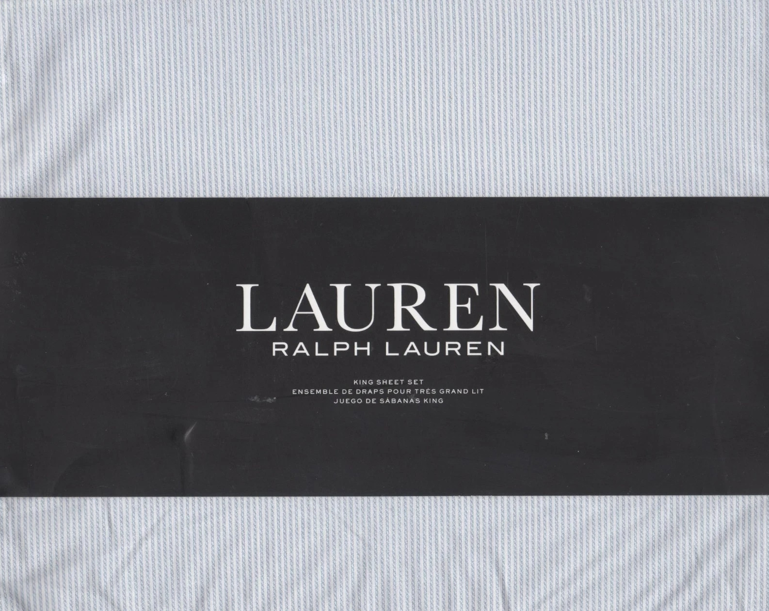 RALPH LAUREN 100% Cotton KING 4PC Lenox Stripe Chambray Blue Sheet Set NEW gallery